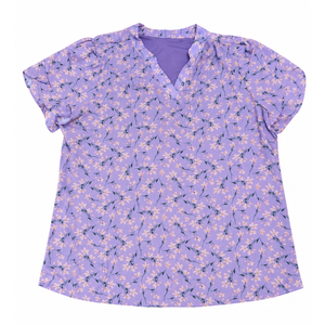 Women's Floral Short Sleeve Blouse, Lavender, Medium