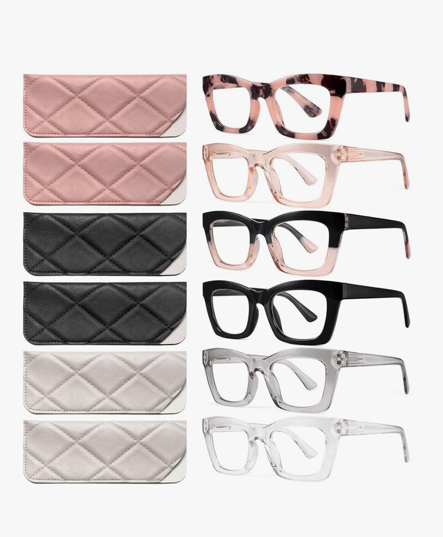 CCVOO Stylish Reading Glasses for Women, Eyeglasses, Blue Light Readers for Women, Computer Eye Glasses, Pair of 3, +1.50 Blue Light Filter