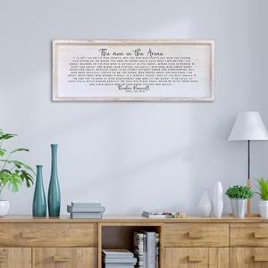 Surfapans The Man In The Arena Wall Decor 32"x12" Morden Office Motivational Wood Framed Sign For Men Large Farmhouse Living Room Inspirational Quotes Positive Speech Home Wall Decoration (White)