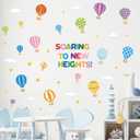 3 x Hot Air Balloon Door Decal - Colorful Inspirational Window Door Clings Stickers Soaring to New Heights Positive Saying Wall Decals Motivational Phrases Sticker for Classroom Nursery Bedroom Decors