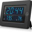 Alarm Clock, Humidity/Temperature Display, 8" Screen Display, 12/24Hr, 3 Level Brightness, Dimmable,Wall-mounted/Table-top, Battery Operated, Clock for Bedroom, Kids, Elderly (Black Case-blue Led)