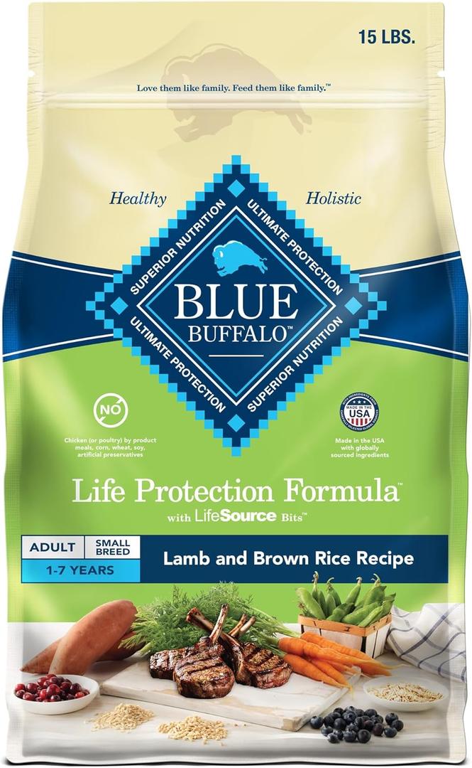 Blue Buffalo Life Protection Formula Adult Small Breed Dry Dog Food, Supports High Energy Needs, Made with Natural Ingredients, Lamb & Brown Rice Recipe, 15-lb Bag, Best By 10/05/2026