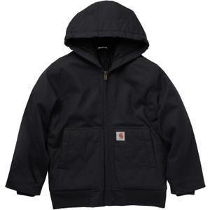 Carhartt Boys' Flannel-Lined Hooded Canvas Insulated Zip-Up Jacket (Large, Caviar Black)