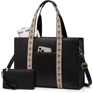 LOVEVOOK Laptop Tote Bag for Women,Vintage Work Bag,Waterproof Leather Computer Briefcase 2PCs,Office Gifts for Women Teacher (17.3 Inch)
