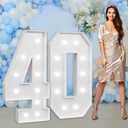 imprsv Marquee Numbers Large 40th-Birthday Decorations: 4ft Light Up Number Party Decor 40 Year Old Women and Men Birthday Decoration Backdrop Anniversary Cardboard Big Mosaic Balloon Frame Number 40