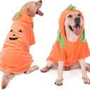 FLAdorepet Large Dog Pumpkin Costume, Halloween Thanksgiving Doggy Costume Outfits Party Dress, Winter Dog Jacket Hoodie Funny Clothes for Labrador Bulldog (Orange, 5XL)