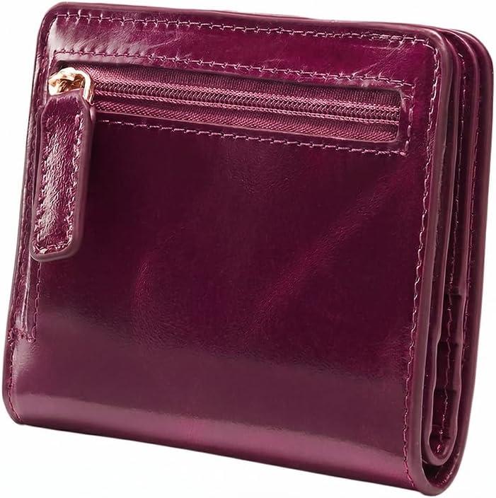 Itslife Women's Rfid Blocking Small Compact Bifold Leather Pocket Wallet Ladies Mini Purse with id Window (Waxed Fuchsia)