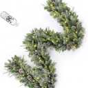 9FT Prelit Christmas Garland Decorations Snow with Dual Color LED Lights and Timer by Remote Control and Battery Operated, Home Mantle Stairs Railing Fireplace Outdoor Indoor Wall