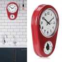 Retro Kitchen Timer Wall Clock,Hanging Clock with Timer | Hanging Clock | Home & Office | Bathroom & Kitchen | Indoor Decor | Classic Style(Red)