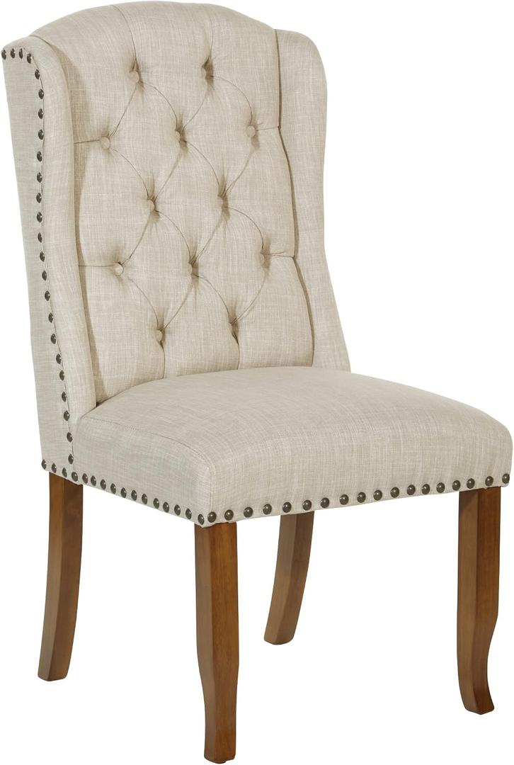 OSP Home Furnishings Jessica Button Tufted Wingback Upholstered Dining Chair with Wood Legs, Linen Fabric, 22.5 W x 26.25 D x 42.75 H