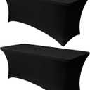 Obstal 6ft Stretch Black Spandex Table Cloth for Standard Folding Tables - 2 Pack Universal Rectangular Fitted Tablecloth Protector for Wedding, Trade Show, Vendor Stand