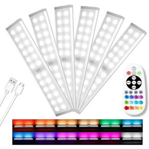 Diomart Under Cabinet Lights, Rechargeable Motion Sensor Light Indoor Night Lights, 58 LED Wireless Under Counter Lighting with Remote Control for Kitchen, Wardrobe, Hallway, Stairs (6 Pcs)
