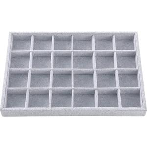 Ice Gray Plush Velvet Stackable Jewelry Display Trays Showcase Jewelry Organizer Storage Trays (24 Grids)