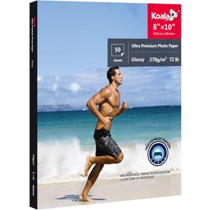 Koala Ultra Premium Photo Paper 8 x 10 In Glossy Photo Printer Paper for Inkjet Printer Water Resistant 50 Sheets 72lb