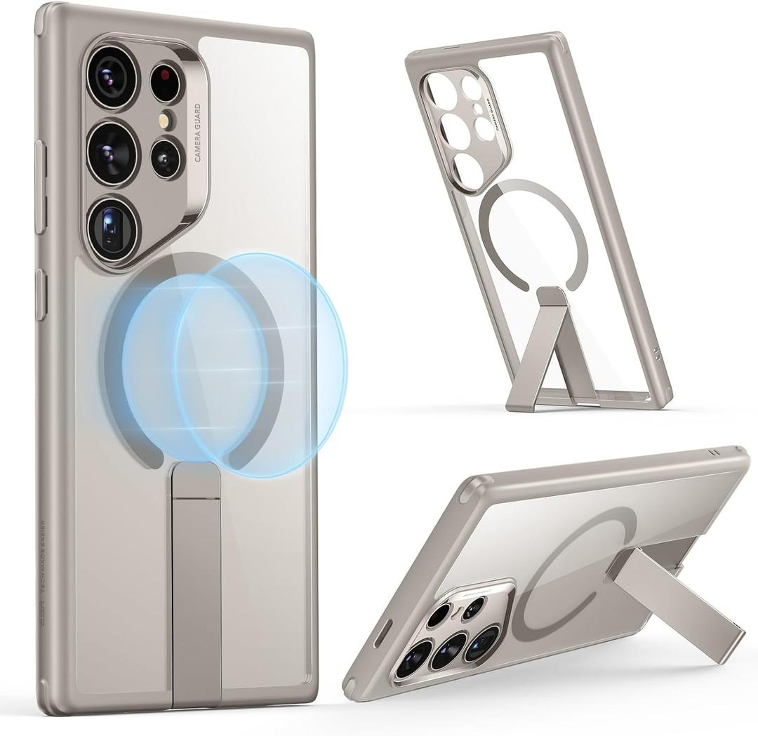 ESR for Samsung Galaxy S24 Ultra Magsafe Case with Kickstand, Wireless Charging Compatible with Magnetic, 3 Stand Modes, Military-Grade Protection, Shockproof Case Slim Fit for S24 Ultra, Clear Grey