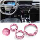 for 2023-2026 Ford Escape Accessories, 4PCS Aluminum Alloy Knob Covers Trim Set (Pink) - Push Start Button, Volume, Headlight & Gear Shift
