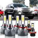 TXBILMOO Compatible For Jeep Grand Cherokee 2014-2017 9005 H11 High/Low Beam H11 Fog Light Bulbs, 32000LM 300% Brightness 6500K White with Cooling Fan, Plug and Play, IP68 Pack of 6