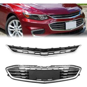Front Bumper Upper and Lower Honeycomb Mesh Grille For Chevy Malibu L/LS/LT Upper Lower Grill 2016 2017 2018 (Malibu)