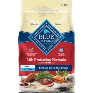 Blue Buffalo Life Protection Formula Adult Dry Dog Food, Helps Build and Maintain Strong Muscles, Made with Natural Ingredients, Beef & Brown Rice Recipe, 34-lb. Bag, Best By: 2026 JUL 29
