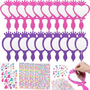 Geetery 20 Pcs Unbreakable Kids Mirror DIY Decorate Your Own Princess Mirror Mermaid Princess Foam Small Crafts for Princess Party Decorations  (Purple, Pink)
