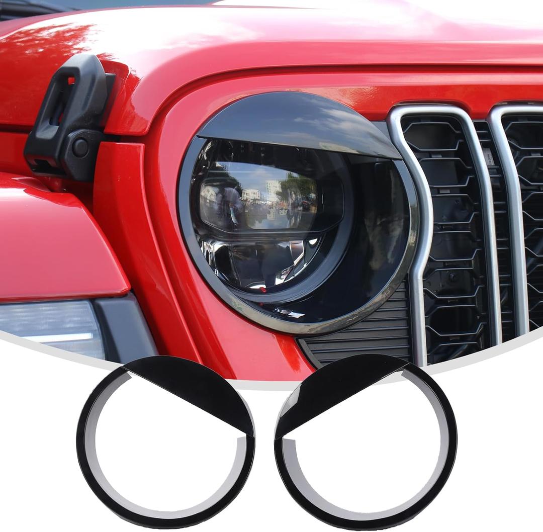 Linksip Angry Eye Headlight Covers Compatible with 2024 2025+ Jeep Wrangler JL 4XE & Gladiator JT Sport Rubicon Sahara Willys Mojave, Head Lamp Angry Bird Bezel Rings, Exterior Accessories(Black)
