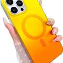 Aesthetic Case for iPhone 13 Pro Max Case for Women Girls, Compatible with Magsafe, Cute Girly Trendy Glitter Sparkly Rainbow Magnetic Protective Phone Cover, Matte Iridescent Yellow & Orange