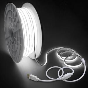 200FT COB Led Strip Lights Outdoor Plug in LED Rope Light for Outside Waterproof 1 Roll Bright White AC 110~120V High Voltage 288Leds/M 6000K 60M Flexible COB LED Light for Decor