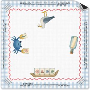 Coastal Beach Mahjong Mat 31.5 x 31.5 in, Blue and White Plaid Mahjong Mat for Table, Non-Slip Noise Reduction Game Table Cover Tablecloth for Card Poker Dominoes Dice and Board Games (Mahjong-marine Elements01)
