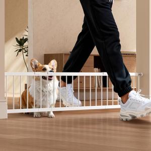 Dog Gate - 18"-45" Adjustable Extra Wide Metal Baby Gate to Step Over, 10" Tall Small Pet Gate with 3 Extension Kits, Pressure Mounted for Doorways & Stairs (White)
