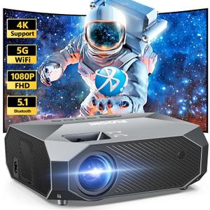 FUDONI Projector with WiFi and Bluetooth, Native 1080P Outdoor Movie Projectors 4k Supported, Highlight Portable Home Theater Projector Max 300", Indoor&Outdoor Use (Black)