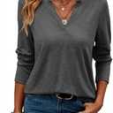TICTICMIMI Women's V Neck Long Sleeve Tops Casual T Shirts Loose Fit Lightweight Tunic Blouse Shirts, Size XXL