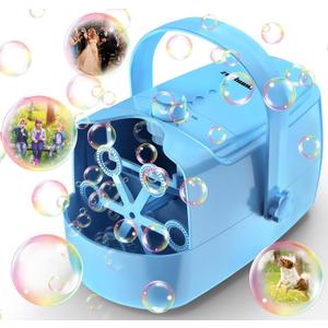 Bubble Machine Durable Automatic Bubble Blower, 18000+ Big Bubbles Per Minute Bubbles for Kids Toddlers Bubble Maker Operated by Plugin or Batteries Bubble Toys for Indoor Outdoor Birthday PartyBlue
