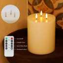 3 Wick Extra Large Flameless Candles, 6"x8" Flat Battery Operated Candles with Remote, Real Wax Led Candle with 3D Flickering Flame, Fake Candles for Home Decor (Ivory)