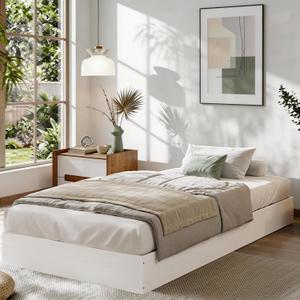 Garvee Wooden Bed Frame, Twin XL Size Platform Bed Frame with Sturdy Slats | Floor-Standing, Modern Minimalist Design, No Box Spring Needed, Space Saving, Easy Assembly, White