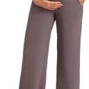 G4Free Fleece Lined Maternity Yoga Pants Over The Belly Stretchy Wide Leg Warm Pregnancy Work Trousers with Pockets (X-Large Tall, Taupe)