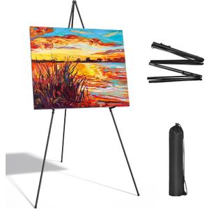 SunyesYoon Display Black Easel Stand for Wedding Sign, Artist Instant Tripod Collapsible Portable Floor Easel for Posters, 63" Adjustable Easy Folding Metal Stand for Display Show, Arts, Painting