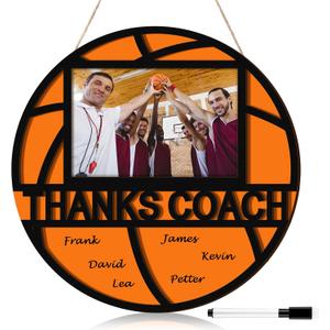 Qunclay Sports Signable Picture Frame with Pen Thanks Coach Gift from Team Fits 4 x 6 Inches Photos Wooden Picture Frame Graduation Coaches Appreciation Plaque Gifts(Basketball)
