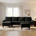 Trygoal 115 Inch L-Shaped Sectional Sofa with Storage Ottoman, 4-Seater Couch with Plush Cushions, Modern Upholstered Living Room Set with Chaise Lounge, for Living Room, Apartment, Black