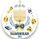6 x Happy Hanukkah Ornaments 2025 - Hanukkah Ornament for Christmas Tree, Spiritual Gifts for Women, Cute Ceramic Ornament as Chanukah Gift, Gifts for Jewish Men Friends Neighbors Mom Coworker