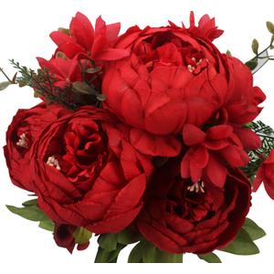 Duovlo Springs Flowers Artificial Silk Peony Bouquets Wedding Home Decoration, Pack of 1, Spring Red