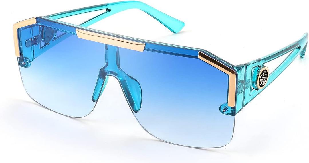FEISEDY Square Oversized Sunglasses for Men Women, Flat Top Shield One Piece Lens Sun Glasses Shades B2765 (Light Blue)