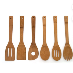 Riveira Premium Brown Bamboo Wooden Spoons for Cooking Set of 6 – Premium Brown Bamboo Wooden Cooking Utensils, Wooden Spatula, Wooden Spoon - Premium Quality Wooden Utensil Set for Non-Toxic Cooking