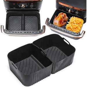 Air Fryer Silicone Liners for Ninja DZ071 7qt Megazone/instant Versazone 9qtReusable Air Fryer Accessories BPA Free Platinum Silicone Air Fryer Basket Liners, Rectangle Dual Liners(2 PCS)