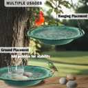 Hanging Bird Bath & Feeder Bowl, 12 in Outdoor Bird Bath with Chains, Durable Weather-Resistant PP, Antique Green, Backyard Garden Decor