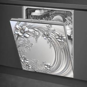 HOMETITUTE Silver Floral Magnetic Dishwasher Cover 23x26 Inch Embossed Flower Panel Dishwasher Magnet Sticker Decorative Appliance Wrap for Kitchen Refrigerator Door Fridge Decoration