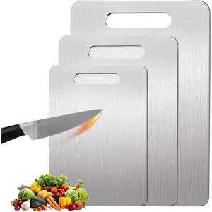 3Pack Titanium Cutting Board, 2025 New Upgrade 100% Pure Titanium Cutting Boards for Kitchen, Hygiene & Durability Non Stick Chopping Board, Double sided Cutting Board, Easy to Clean (M+L+XL