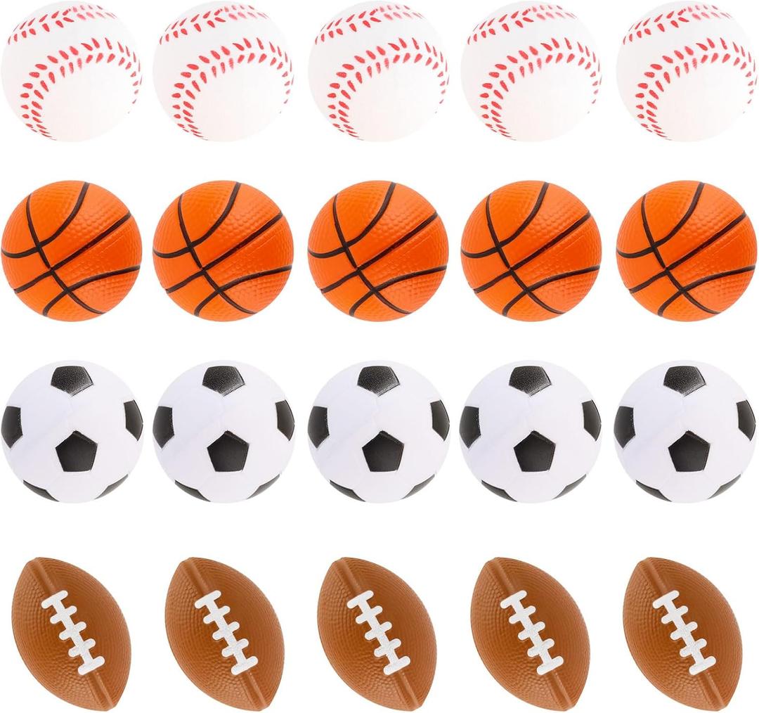 Mini Sport Stress Ball 20 Packs Sport Party Supplies Small Foam Anxious Toy Baseball Basketball Football Soccer Stress Ball for Kids School Carnival Reward Sport Party Decorations
