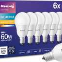 E17 Intermediate Base LED Bulb, 6W (60 Watt Equivalent) G14 Globe Ceiling Fan Light Bulbs, Warm White 3000K, 600 Lumens, Non-Dimmable, Pack of 6