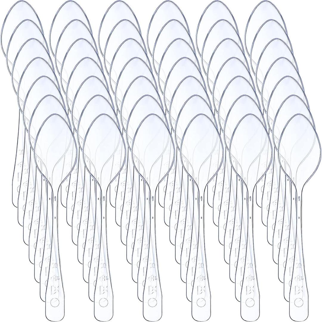 Nuogo 500 Pcs Clear Mini Spoons for Desserts 3.7 Inch Small Plastic Disposable Spoons Bulk Tiny Serving Utensils for Cake, Sample, Ice Cream, Appetizer, Pudding