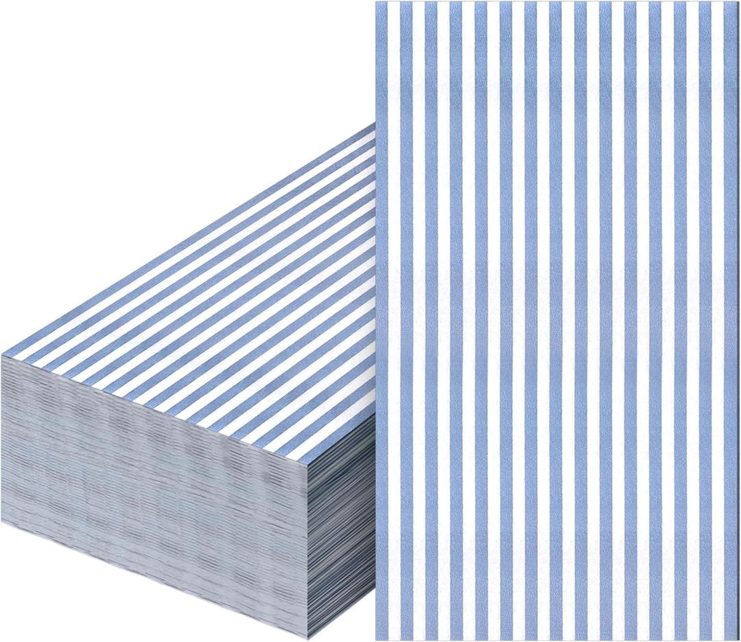 100 Pcs Disposable Napkins Paper Hand Towels for Guest Decorative Toile Napkins for Bathroom Shower Toilet Powder Room Holiday Wedding Bridal Birthday Party(Stripe Style,Blue)